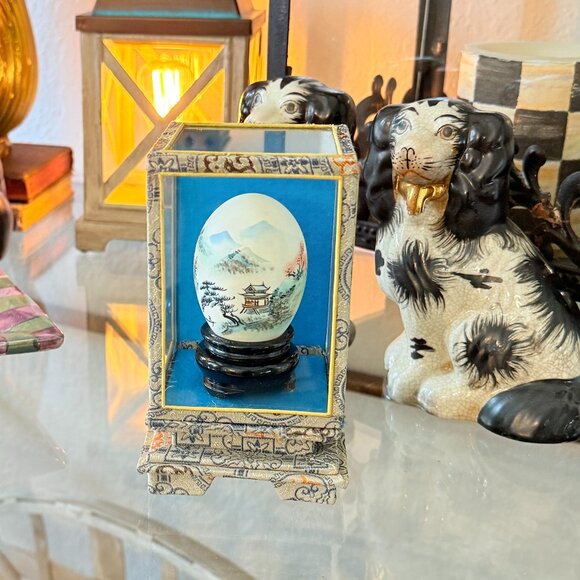Vintage Other - Vintage Oriental Hand Painted Egg in Glass Case